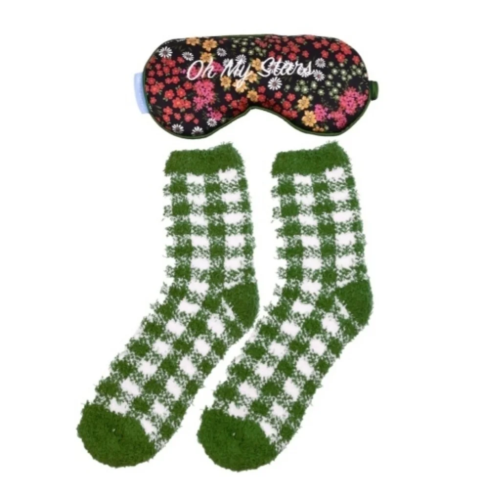 Draper James Eye Mask Eden and Socks Set Gingham/Clustere Flower
